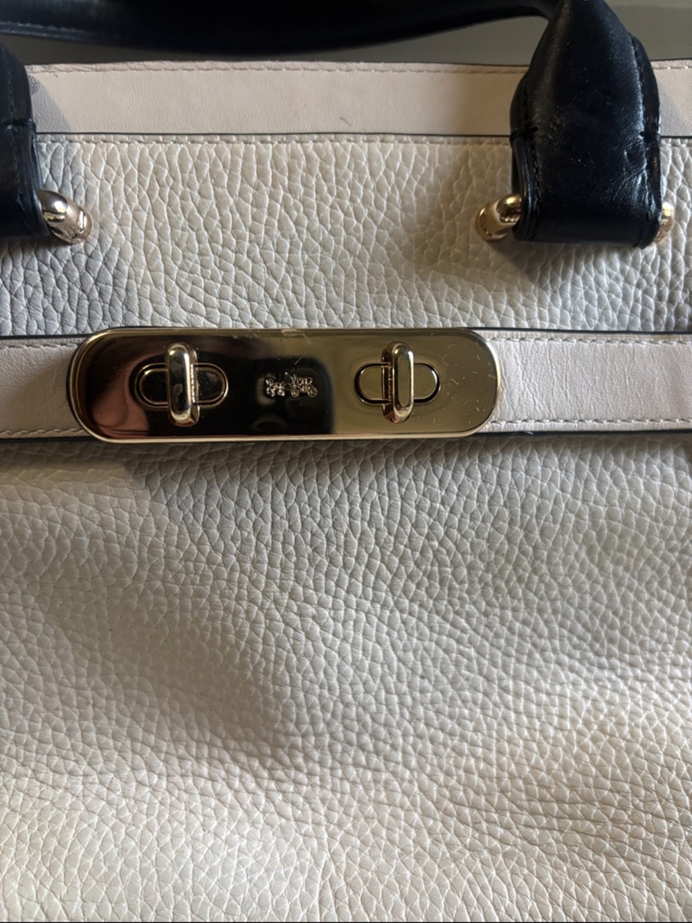 Coach Cream and Black Leather Satchel with Gold Hardware - Picture 2 of 12